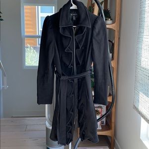 INC Internationals black frilled peacoat